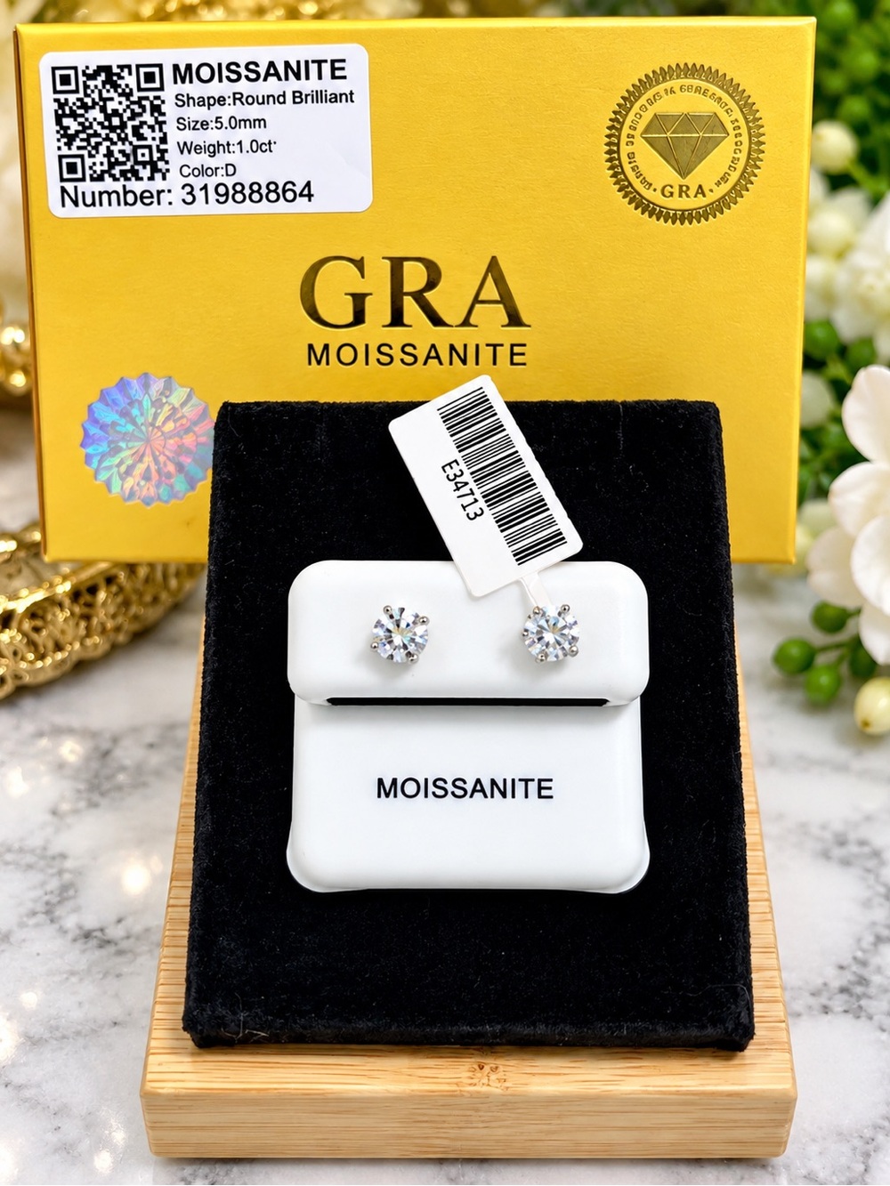 Sterling and moissanite stud earrings with GRA certification $160 retail